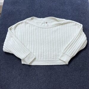 Free People Sweater Womens Small White Cropped Ribbed Drop Shoulder OB1365125